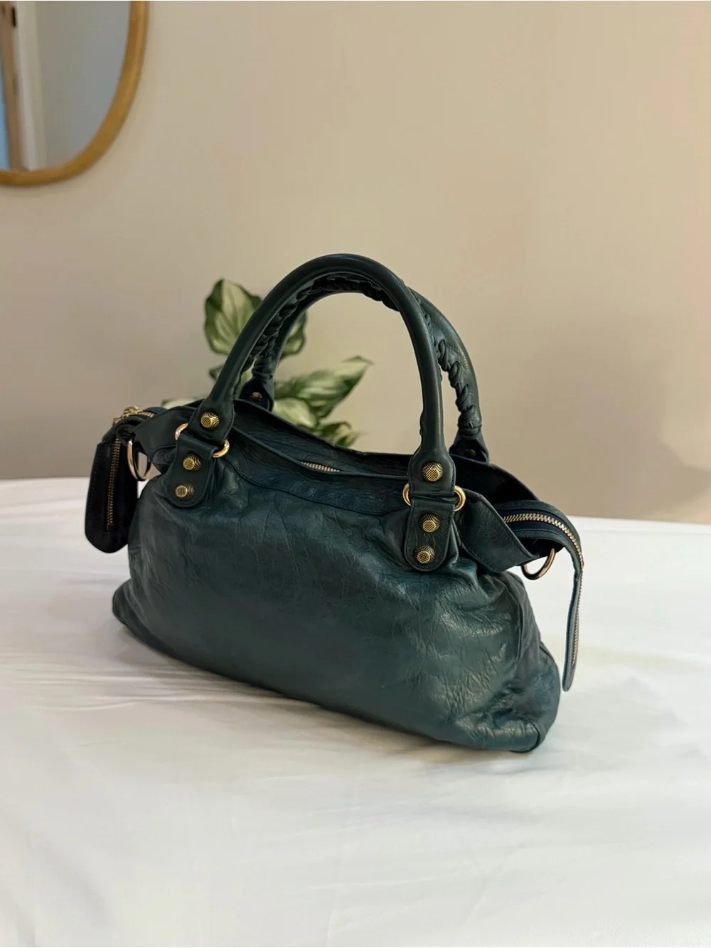 Dark green Balenciaga City bag with Strap